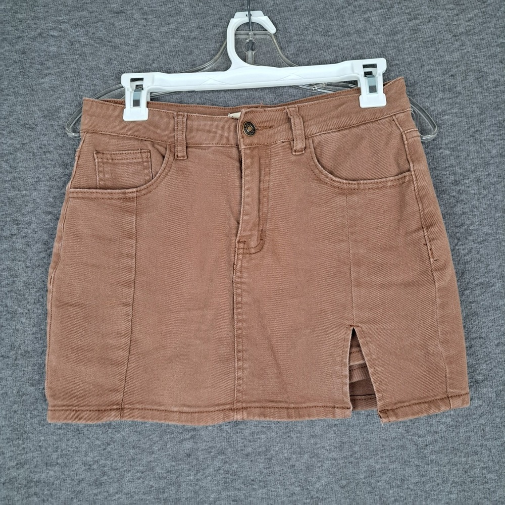 luvamia Skort Skirt Women Denim Brown Mini Skirt Side Slit High Waisted Small